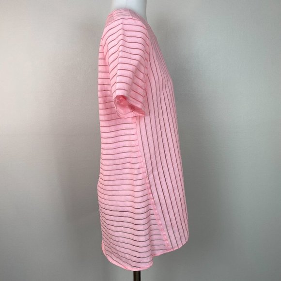 J. Crew Top 2 Pink Semi-Sheer Striped Short Sleeve Blouse Women's - Picture 6 of 11